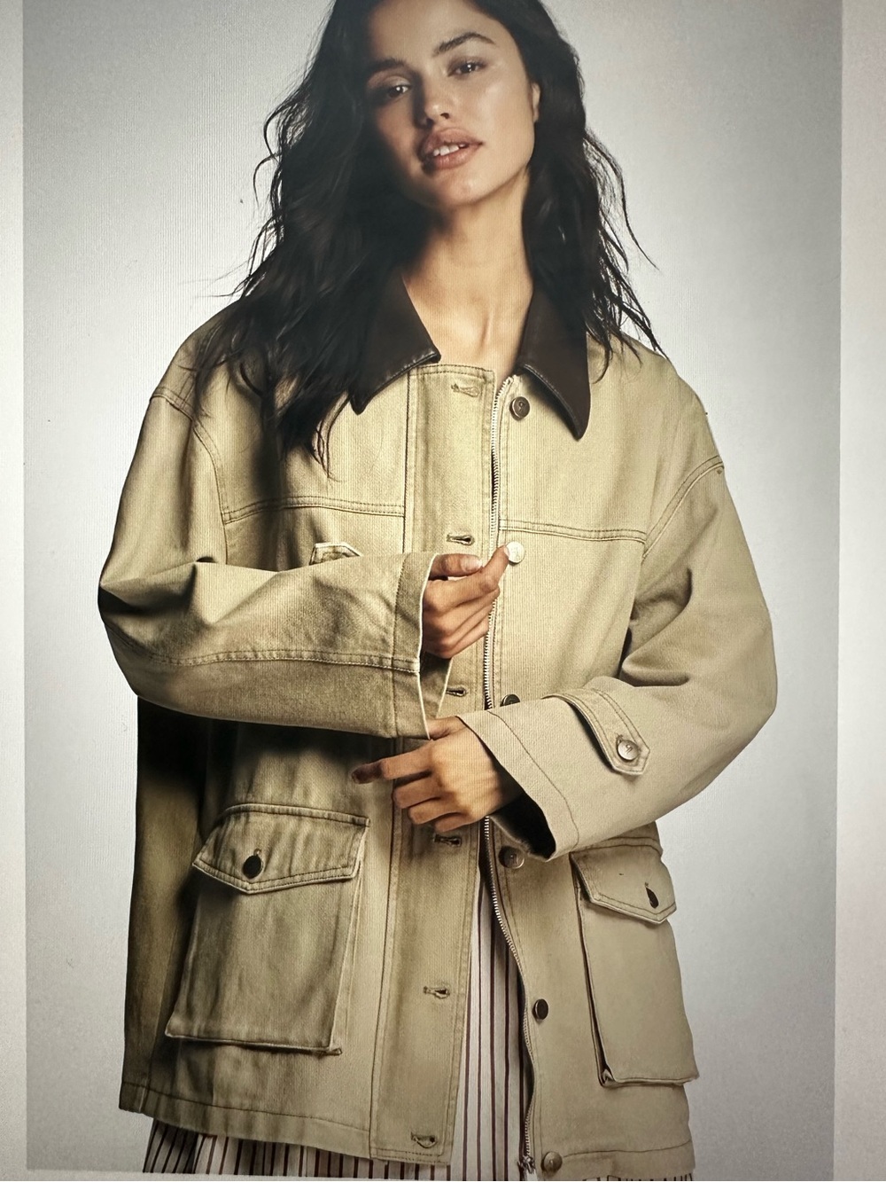 New with Tag! $168 Anthropologie Pilcro Barn Jacket Faux Leather Collar sz M - Picture 2 of 15